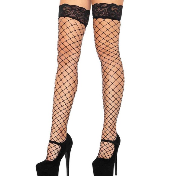 SHEER THIGH HIGH STOCKINGS WITH LACE TOPS Size OS /& QN White or Black